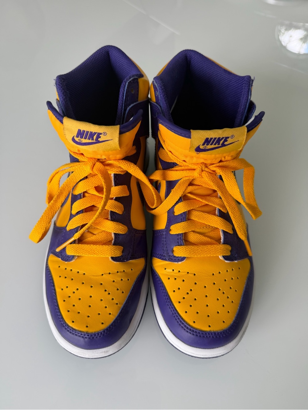 Nike Kids Purple and Yellow High-Top Sneakers 5.5Y